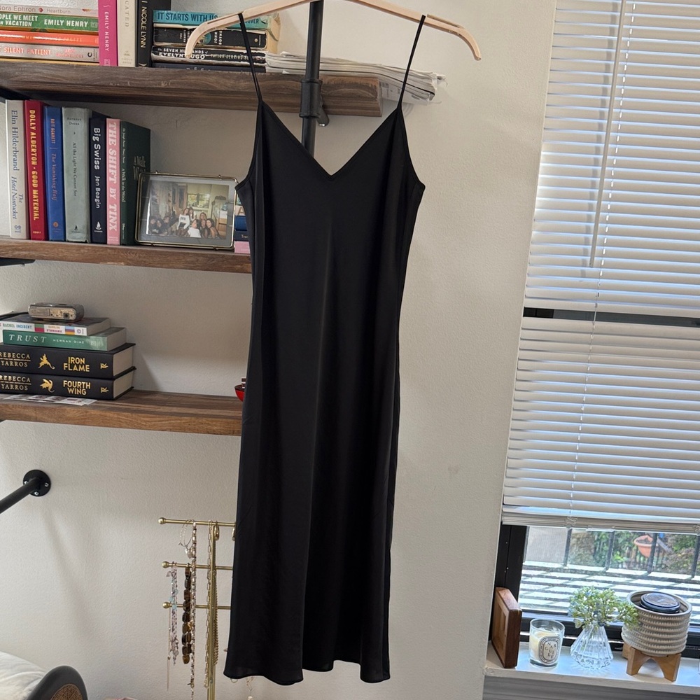 Wilfred Black Slip Midi Dress with V-Neck